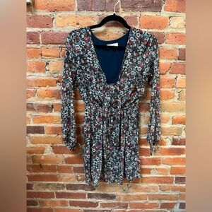 Floral V-Neck Long Sleeve Women’s Dress - Black Multi